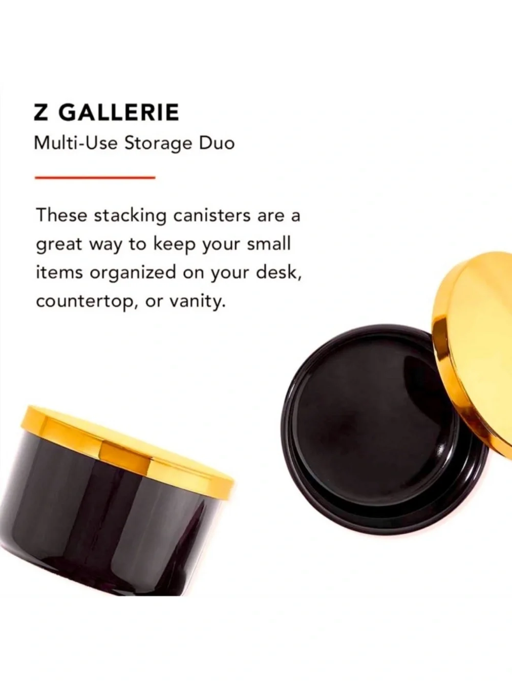 Z Gallerie Black and Gold Decorative Canister Set of 2 Multi Use Storage Duo
